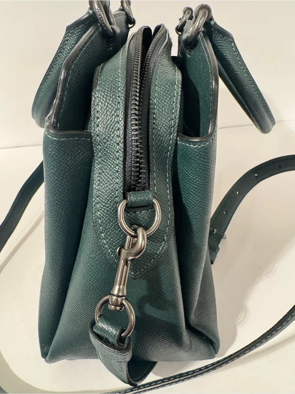 Coach Forest Green Lillie Carryall Leather Satchel Bag With Matching Wallet Set